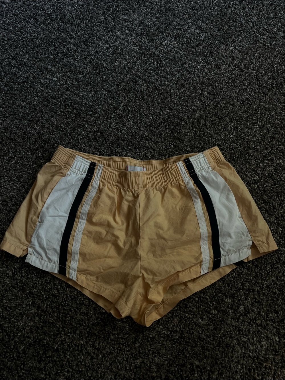 BDG Yellow Athletic Shorts with White and Black Side Stripes